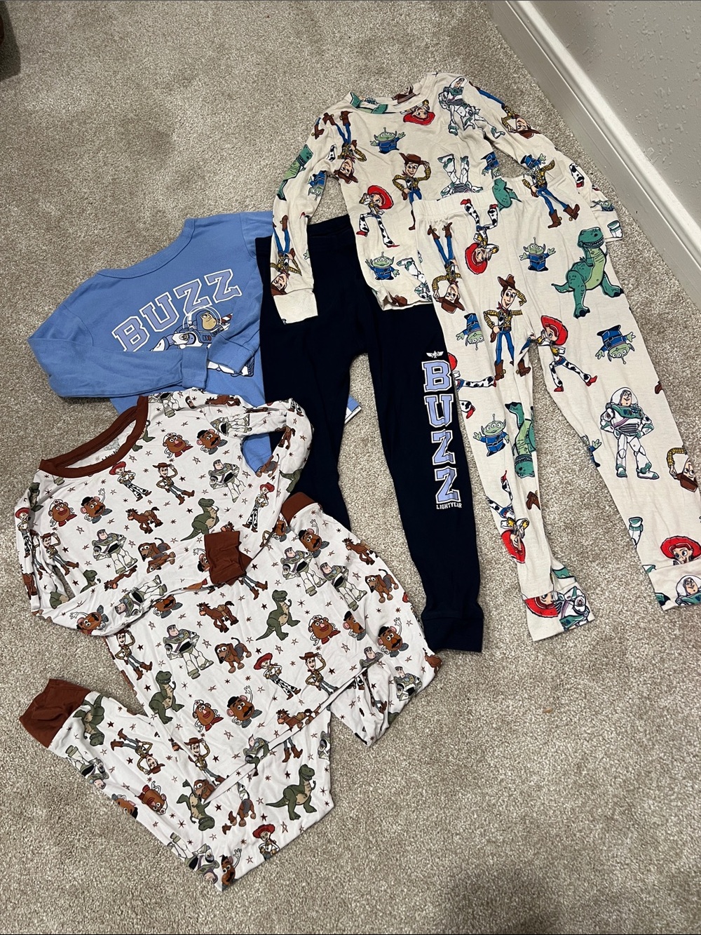 Buzz Lightyear & Toy Story Kids Pajama Set - Blue, Cream, White